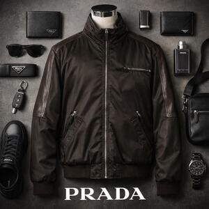 Authenticated Prada Men’s Leather & Nylon Bomber Jacket